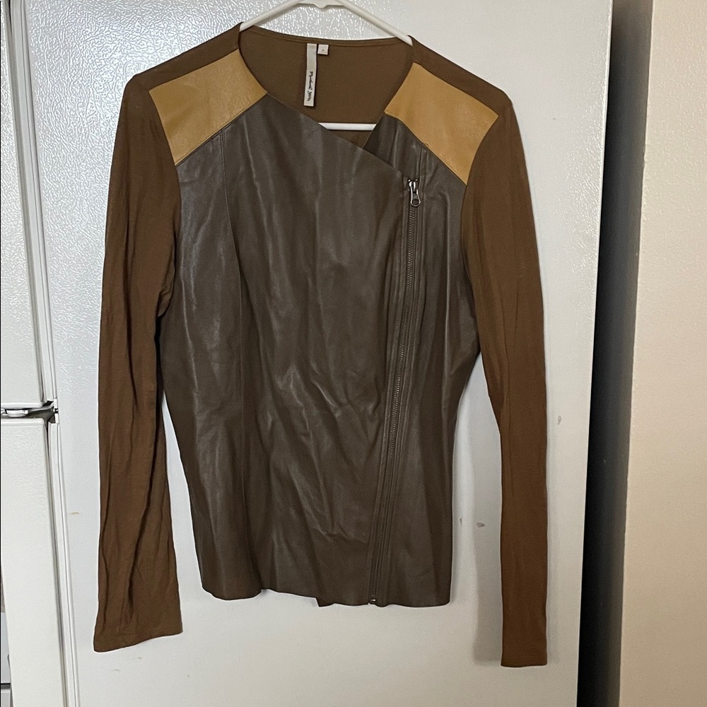 Michael Stars‎ Large VTG  Y2K Brown and Tan Leather Jacket Shirt